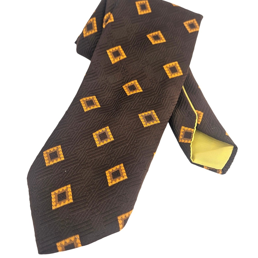 Vintage‎ 70s Wemlon by Wembley Mens Brown Gold Geometric Diamond Pattern tie USA
